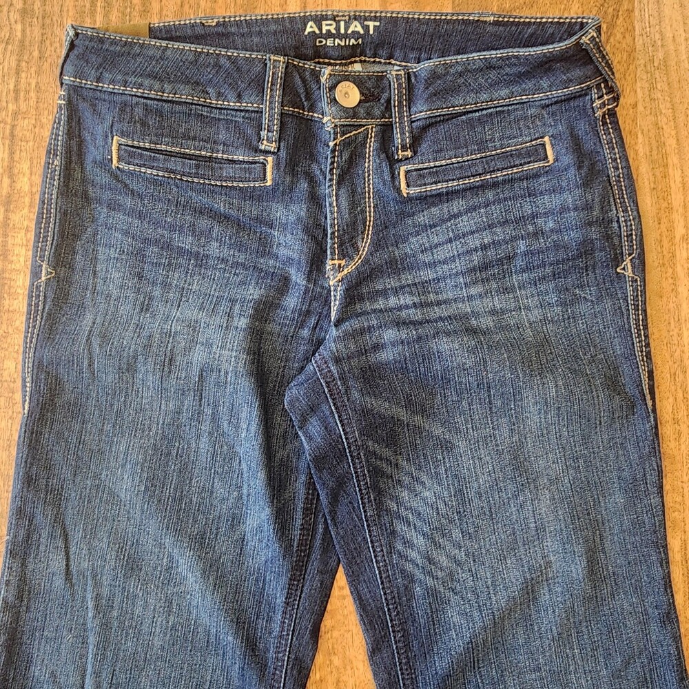 Ariat Trouser Jeans Womens 30R Blue Medium Wash Mid Rise Wide Leg Stretch Denim - Picture 3 of 15